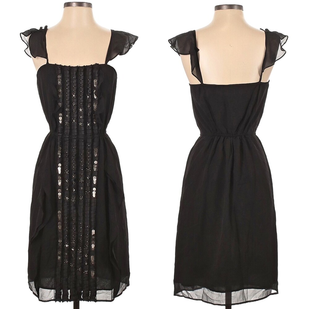 Twelfth Street by Cynthia Vincent Silk Dress Black Beaded Fairy Flutter Size XS